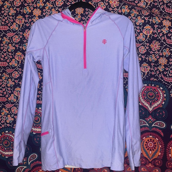 Coolibar Ladies Shirt Pullover XS Purple Pink Hood UPF 50 Thumb Holes Aqua Sun - Picture 1 of 7